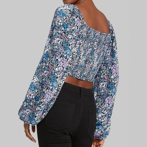 NWT Wild Fable Cropped Floral Bishop Sleeve Top Size XS - Picture 9 of 14